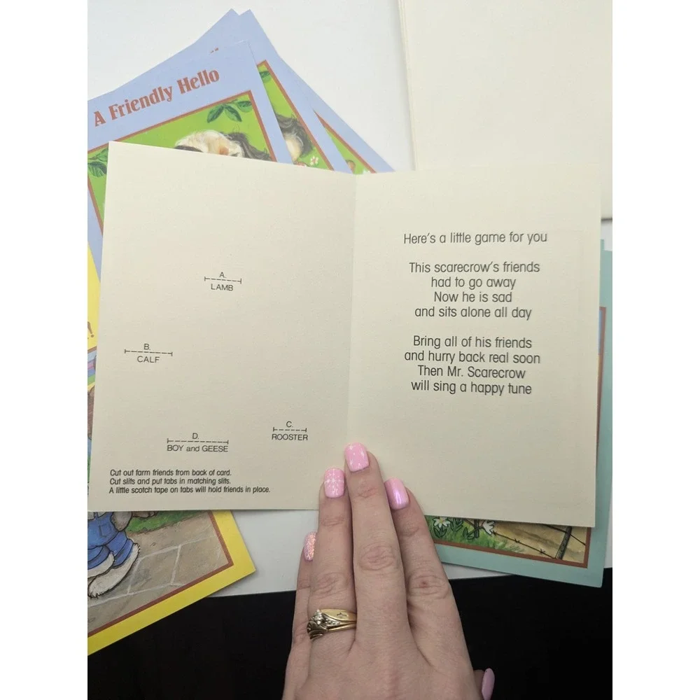 Vintage Childrens Greeting‎ Cards with Animals and Games 9 Cards with Envelopes